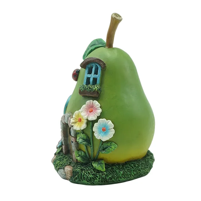 Resin green chilean pear style garden fairy house with led