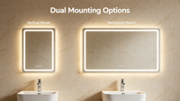 Espejo de Maquillaje Rectangular Inteligente con Pantalla Táctil LED de Tres Colores, sin Marco, Apto para Montar en la Pared en Hogares o Dormitorios
