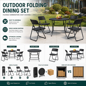 Autres meubles d'extérieur - Table ronde pliante avec 4 chaises en rotin - Ensemble de jardin pliable et peu encombrant - Product Image 4