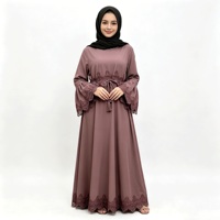 Robe Abaya à Manches Trompette pour Femme, Silhouette Évasée, Bordure en Dentelle, Tenue Modeste, Vêtement Musulman Islamique, Longueur Ras du Sol, Hijab