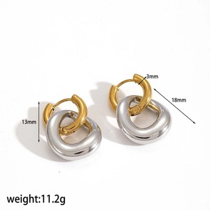 Pendientes geométricos de doble aro de acero inoxidable para mujer, color dorado y plateado, para uso diario - Product Image 5