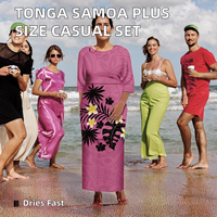 Ensemble Puletasi personnalisé Tonga Samoa, grande taille, robe polynésienne, haut et jupe, deux pièces, respirant, décontracté, été, col rond