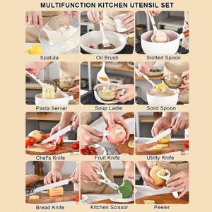 ชุดอุปกรณ์ครัวซิลิโคนกันติด 16 ชิ้น พร้อมมีดสแตนเลส ช้อน ตะหลิว และที่วาง ลดราคาพิเศษ - Product Image 4