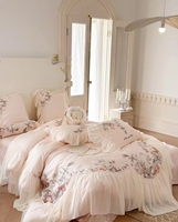 Ensemble de housse de couette de luxe en dentelle jacquard de coton de style coréen, broderie princesse, pour mariage