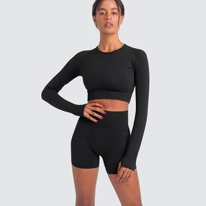 2025 automne femmes Fitness <span class=keywords><strong>sport</strong></span> salle de <span class=keywords><strong>sport</strong></span> à manches longues vêtements de <span class=keywords><strong>sport</strong></span> 2 pièces Shorts d'entraînement Leggings ensemble imprimé Logo Yoga haut <span class=keywords><strong>bas</strong></span> - Product Image 5