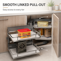 TKK Organisateurs d'armoires de cuisine, Panier de rangement rotatif escamotable en fil métallique pour coin d'armoire, système d'angle intelligent