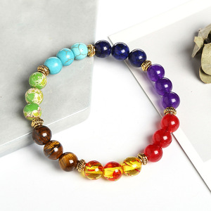 Vente en gros arc-en-ciel extensible pierre de guérison énergie Yoga <span class=keywords><strong>Bracelet</strong></span> naturel <span class=keywords><strong>7</strong></span> Chakra <span class=keywords><strong>Bracelet</strong></span> perlé pour hommes femmes (KB8555) - Product Image 4
