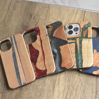 Nouveaux produits : Étui de téléphone en résine naturelle et bois pour iPhone 14 15 16 17 18 Pro Max, étui de téléphone en bois et résine avec logo personnalisé