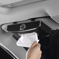 Boîte à mouchoirs multifonctionnelle pour voiture avec distributeur d'horloge Porte-serviettes pour tableau de bord Plaque d'immatriculation de parking Accoudoir Boîte à mouchoirs automatique