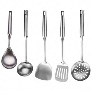Kitchen Silver Color 304 Stainless Steel Cooking Utensils Tools Set Utensils Holder with Pasta Server Spatula Skimmer Spoon - Product Image 1