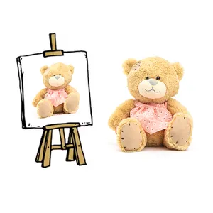 Mainan boneka beruang Teddy kustom, mainan bayi ukuran berbeda gaun merah muda lucu mainan beruang coklat untuk anak-anak
