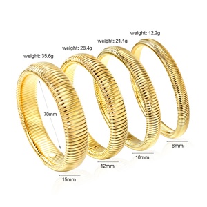 Bracelet jonc élastique empilable épais en acier inoxydable plaqué or 18 carats, tendance et inaltérable, personnalisable - Product Image 2