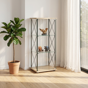 <b>Modern</b> Glass Etagere <b>Shelf</b> With Wood Top 3-Tier Display Rack For Living Room Home Furniture Durable Design - Product Image 2