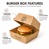 Boîte à hamburger en papier kraft écologique, jetable, biodégradable, avec logo personnalisé pour les restauration rapide et les en-cas
