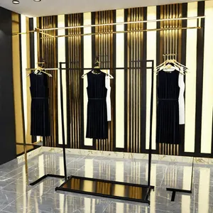 Luxury Garment Shop Fittings Custom Metal Hanging Clothes Display Racks Gold Display Stand Clothing Rack For Boutique Store