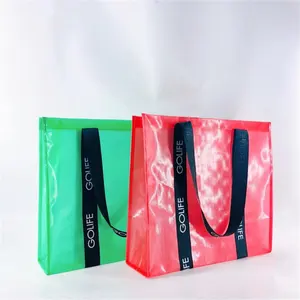 BSCI مصنع مخصص الطباعة الملونة شبه شفافة حقيبة منسوجة من البولي بروبيلين التسوق حقيبة يد محمولة