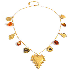 Collar con Colgante de Corazón Estilo Europeo Americano, Chapado en Oro de 18k, Acero Inoxidable, Multicolor, Elegante Cadena para Clavícula, Joyería para Fiesta - Product Image 5