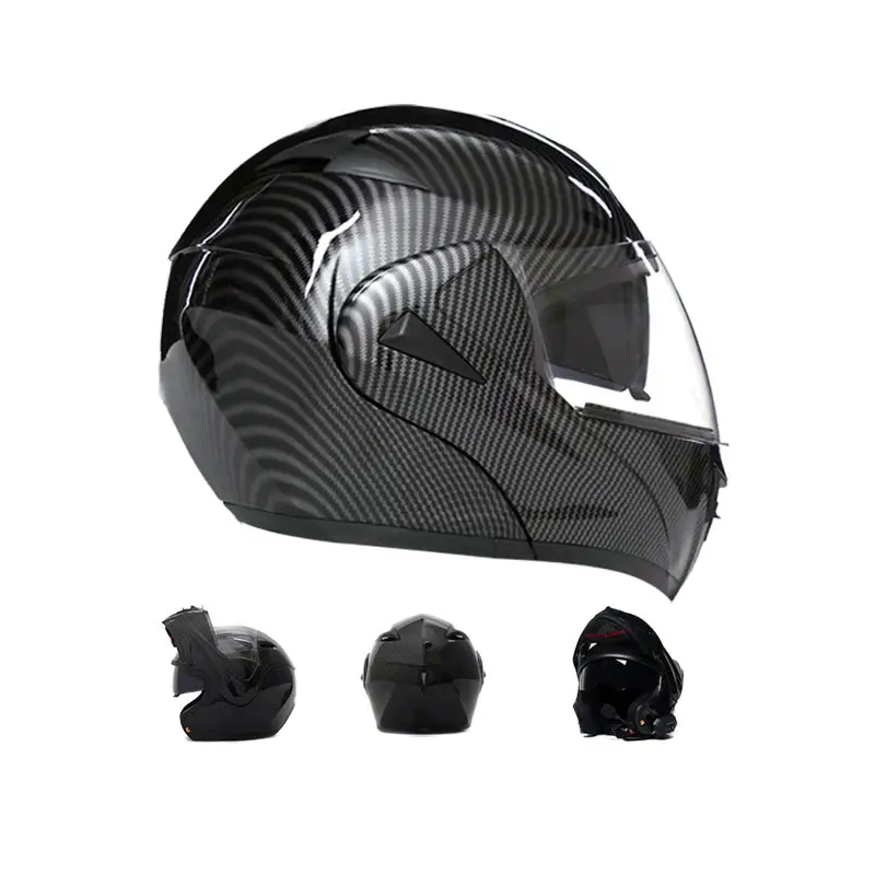 Helm sepeda motor wajah penuh serat karbon, helm sepeda motor wajah penuh, visor openface, bantalan dagu, bisa dilepas, No futuristik klasik