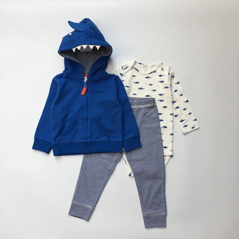 Set pakaian bayi laki-laki, 3 buah setelan pakaian kartun hewan beruang 2023 musim gugur musim dingin hangat mantel bertudung + bodysuit + celana pakaian bayi baru lahir