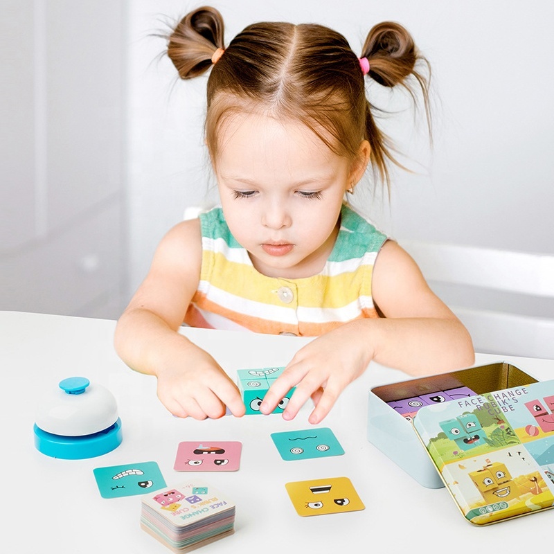 Puzzle de Expression Emoji Cubes en Bois,Interactif Emoji Bloc Jeux Cube de Construction IQ Puzzle de Visage pour Bébé,Jouet - Jeux - Jouets