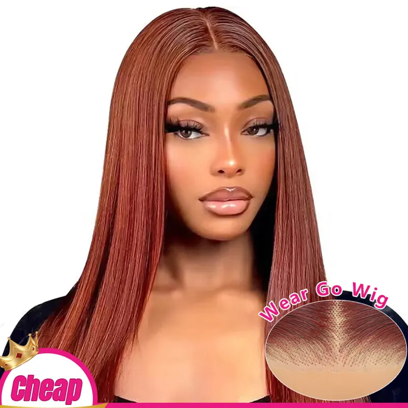 ISEE Wear Go Glueless Human Hair Wig Brazilian Straight Reddish Brown Color #33 Lace Front Glueless Wigs Ready To Wear