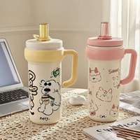Nouveaux produits : Gobelets isothermes en acier inoxydable à motif de dessin animé avec poignée et paille pour enfants et filles – Coffret cadeau