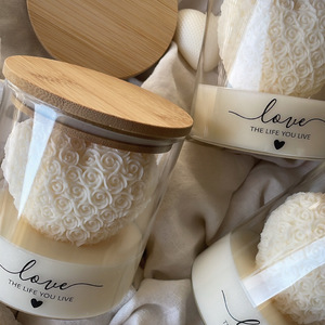 Glass Jar Bamboo Lid Rose Heart Scented Soy Wax Candle 3D Sculpted Aromatherapy Valentine Home Decor Gift - Product Image 3