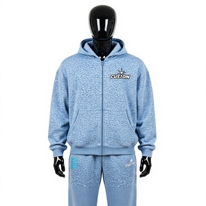 Chándal con Capucha Azul Claro Personalizado, Sudadera de Algodón con Cierre Completo y Logotipo Frontal, Ropa Casual para Adultos, Temporada de Otoño - Product Image 1