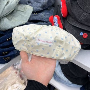 Ai Meng Studio Beret Cotton Poplin <b>Summer</b> Women's Breathable Sunshade <b>Hat</b> Red Blue Dots Stripes - Product Image 4