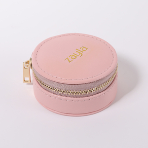 Luxury Round PU Jewelry <b>Box</b> with Zipper Closure for Ring Earring Necklace Storage and Travel Gift Packaging jewelry packaging - Product Image 3