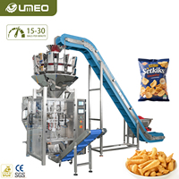 Machine d'emballage verticale automatique avec peseuse multi-têtes à 14 têtes et élévateur à grande inclinaison pour l'emballage de snacks, d'aliments soufflés et de chips