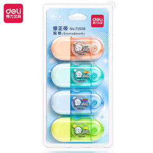 Deli Correction Tape 71508 5mmx6m 4pcs Cartoon Design For Students - Product Image 1
