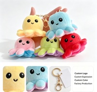 Porte-clés en peluche pieuvre réversible avec logo personnalisé, jouets en peluche émotionnels à bascule, vente en gros, prix d'usine, faible MOQ