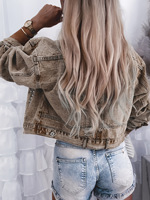 Veste en jean élégante pour femme, courte, à clous, à manches longues, à revers, colorée