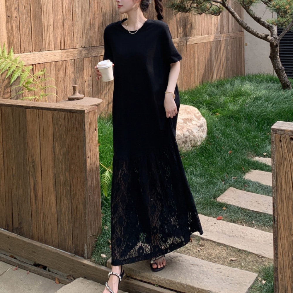 Wholesale Casual Black Short Sleeve Midi Shirt Lace Dress for Women|  Alibaba.com