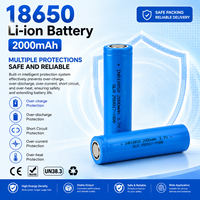 Batterie rechargeable cylindrique au lithium-ion 18650 de 2000 mAh, 3,7 V, à dessus plat, pour banque d'alimentation, ventilateur portable et appareils numériques