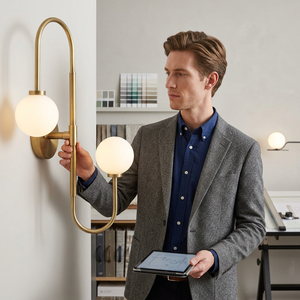 Modern Brass Wall Sconce Round Geometric Indoor Lighting Fixture Living Room Home Decor Remote <b>Controlled</b> - Product Image 1