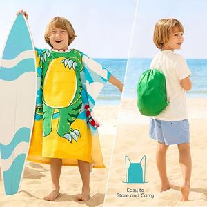 Custom Print 100% Cotton Cartoon Design Cute Hooded Summer <b>Swimming</b> <b>Kids</b> Poncho <b>Towel</b> - Product Image 3