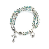 Bracelet élastique double cercle en acrylique imitation pierre violette avec breloques Vierge Marie pour festivals religieux - Vente en gros