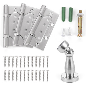 Ensemble trois-en-un de charnières et butées de porte noires brossées pour portes et pièces en acier inoxydable et en bois - Product Image 4