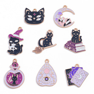 Colgantes de aleación DIY con diseño de gato mágico de la serie Tarot de dibujos animados, con efecto de goteo de aceite, accesorios de joyería para pulseras y collares - Product Image 5