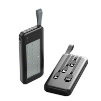 Nouvelle batterie externe autonome de grande capacité 30000 mAh au lithium-ion avec câble intégré, sortie USB multiple QC 2.0, logo imprimé