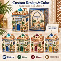 Pot de rangement en céramique souvenir de voyage Afrique-Maroc, motif relief 3D, lieux emblématiques marocains, en porcelaine, vente en gros, avec boîte cadeau