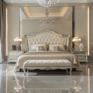 Modern Luxury King Size Bedroom <b>Bed</b> Set Wide Velvet Headboard with Reclining Wood Furniture for Villa or Room - Product Image 6