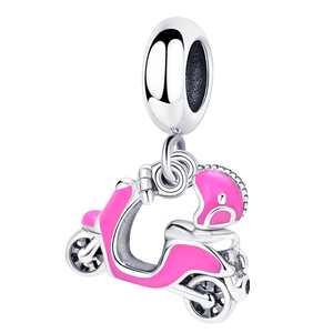 Charm de <span class=keywords><strong>Plata</strong></span> 925 con Esmalte Rosa, Charm Eléctrico para Pulsera, Collar, Fabricación de Regalos - Product Image 4