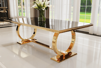 Mesa de comedor de lujo blanca y dorada-Marco de metal de acero inoxidable