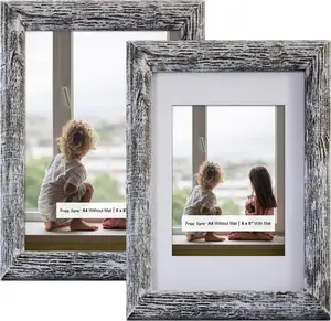 Set bingkai gambar A4 dari 2, bingkai kayu Solid putih dengan kaca asli, tampilan gambar 6x8 dengan alas atau 8.3x11.7 tanpa alas