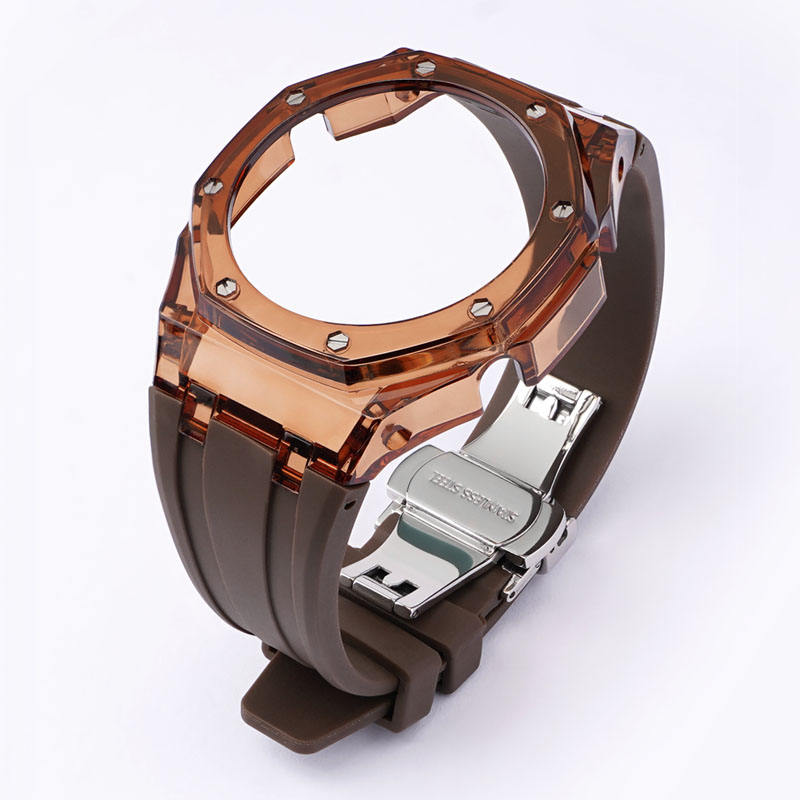 Bracelet marron + étui marron + boucle papillon argent