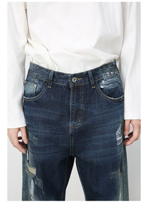 <span class=keywords><strong>Jeans</strong></span> da <span class=keywords><strong>Uomo</strong></span> Vintage Lavati Effetto Usurato Vestibilità Rilassata Gamba Dritta con Strappi Casual Streetwear Vita Media Vestibilità Ampia - Product Image 4