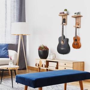 Support mural pour guitare en <span class=keywords><strong>bois</strong></span>, étagère, porte-médiator, crochet mural, guitares acoustiques, électriques, basses, ukulélé (fixation par vis, brun) - Product Image 6